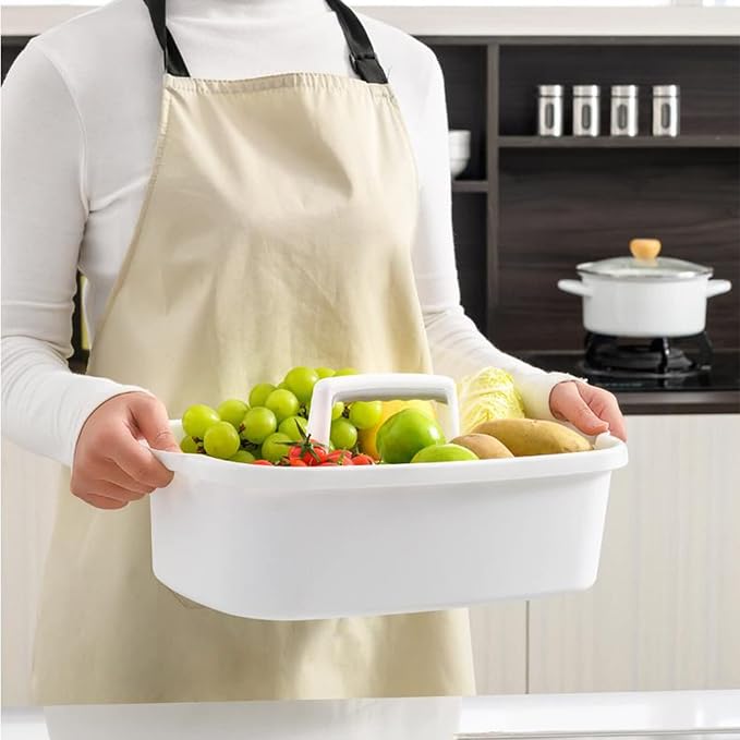 JiatuA Large Cleaning Supplies Organizer with Handle Portable Shower Caddy Basket Plastic Bucket Tool Storage for Bathroom, Bedroom, Kitchen, College Dorm, Under Sink, Garden, Dark Gray & White