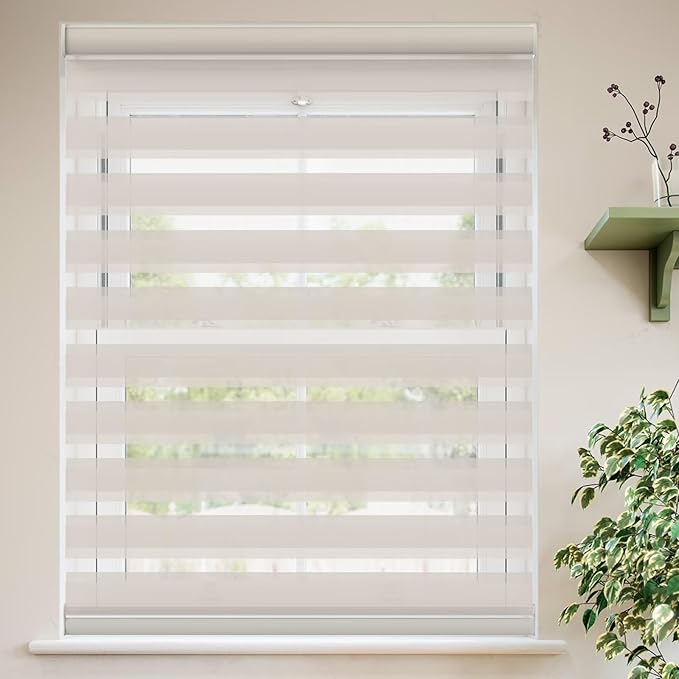 Custom MYshade Zebra Blinds for Windows Cordless Windows Shades Light Filtering Window Treatments Privacy Light Control for Day and Night Easy to Install, Beige