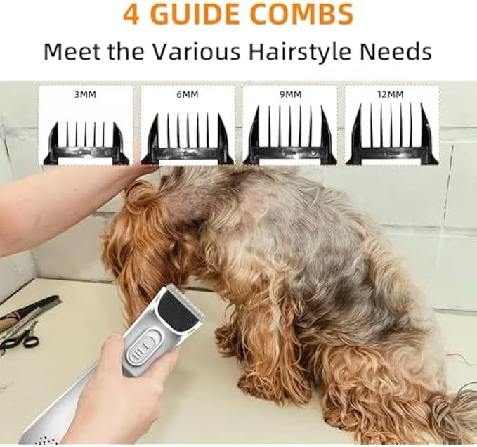 Omana 2-in-1 Portable Dog Grooming Vacuum Clipper Kit 3-Speed Low Noise Rechargeable Powerful Suction 99% Pet Cat Pet Hair Trimmer Shaver with Comb Shedding