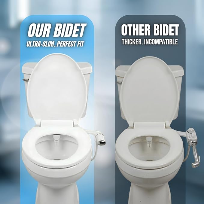 GenieBidet Bidet Attachment for Toilet - Ultra-Slim Hygienic Bidet Attachment For Existing Toilets - Bidet Toilet Seat Attachment with Pressure Controls - Travel Bidet Included (Left Hand Operation)