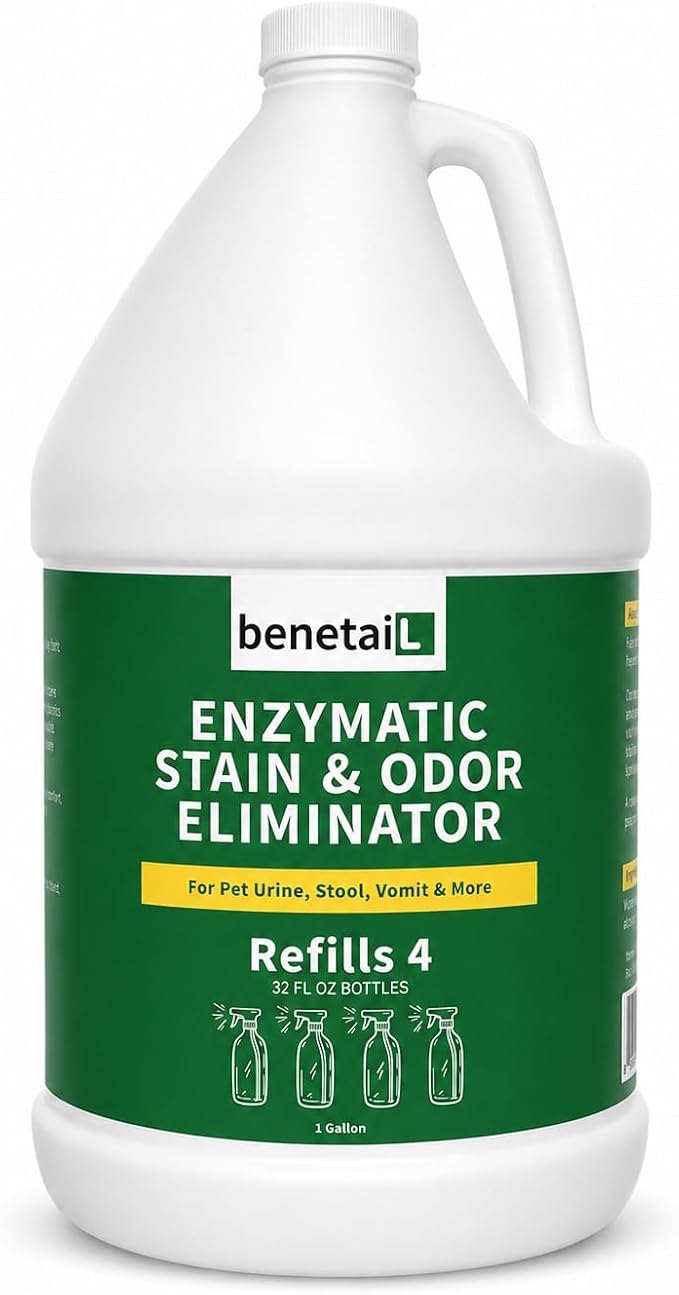 | Pet Enzymatic Stain & Odor Eliminator for Strong Odors Around the Home - Carpet Cleaner for Dog & Cat Urine - Gallon Jug