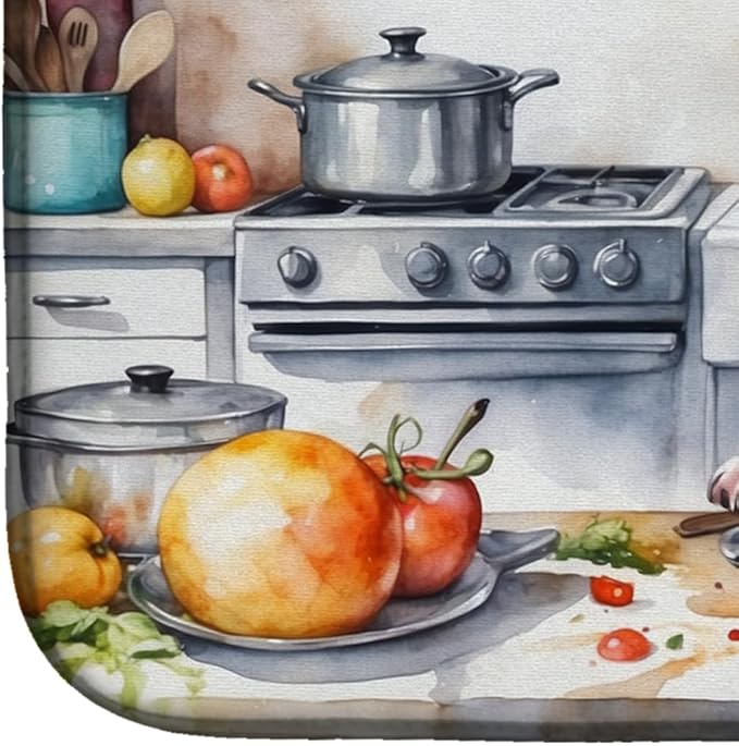 Caroline's Treasures DAC6243DDM English Bulldog The Chef Dish Drying Mat Absorbent Dish Drying Mat Pad for Kitchen Counter Dish Drainer Mat for Countertop, 14 x 21", Multicolor
