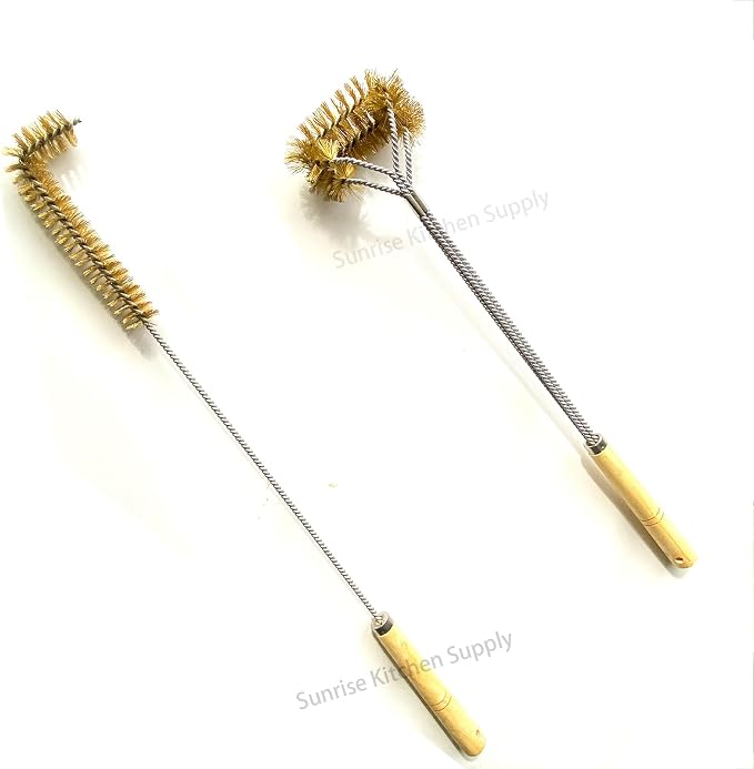 SUNRISE Fryer Brush with Long Handle (Brass, L and Double Brush)