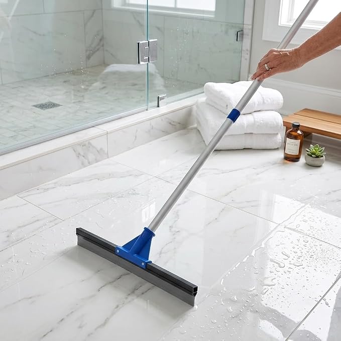 Floor Squeegee for Concrete Floor, 18'' Rubber Wiper Squeegee Broom with 60" Long Handle, Commercial Scrubber Mop for Bathroom Kitchen Pool Glass