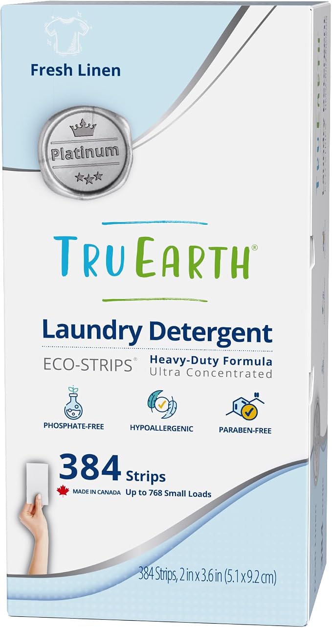 Tru Earth Platinum - Heavy Duty Laundry Detergent Sheets - Up to 768 Loads (384 Count, Fresh Linen Scent - Ultra-Concentrated - Eco-Friendly Laundry Sheets
