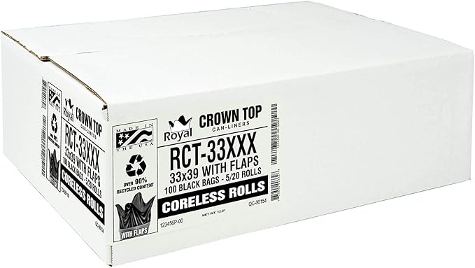Heavy Duty 33 Gallon Trash Bags (Huge 100 Ct. /w Flap Ties) - 2 MIL equiv. Thick Gauge Large Black Plastic Garbage Liners for Kitchen,Yard,Brute/Rubbermaid(1 Pallet of 100 Cases, 10000 Bags Total)
