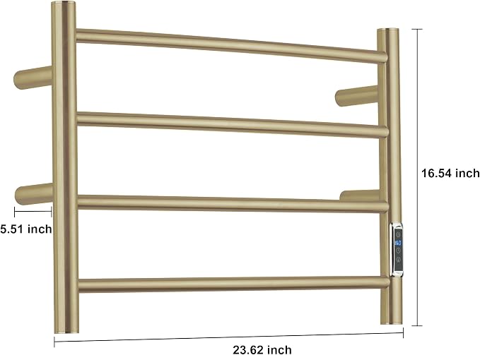 Heated Towel Racks for Bathroom, Wall Mounted Electric Towel Warmer Racks with Timer & Temperature Control,Heater for Bathroom, Brushed (Round-Brushed Gold, 4 Bars)
