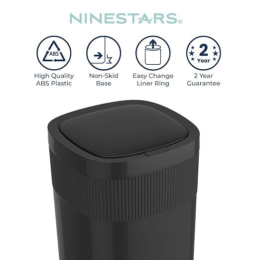 Ninestars Touch Tap & Motion Sensor Trash Can for Kitchen and Bedroom, 13 Gal 50L High-Grade ABS Body (Rectangular, Black)