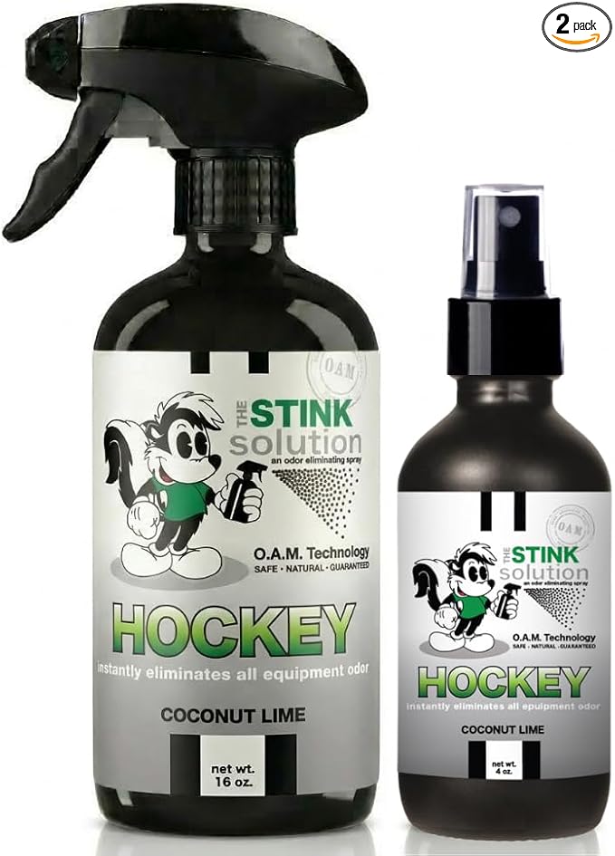 Stink Solution Hockey Odor Eliminator For Strong Odor: Quickly Banish Sweat & Body Odor From Hockey Gear, Skates, Hockey Bags, Gloves, & More! Safe Hockey Deodorizer - 1 16 oz, 1 4 oz Coconut Lime