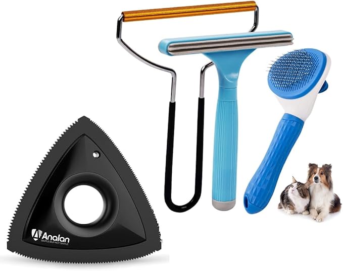 Analan Pet Hair Remover Brush 3in1, Dog&Cat Hair Remover, Dog&Cat Slicker Brush, Perfect for Furniture, Carpets, Couch, Rug, Bedding for Auto Detailing Tool