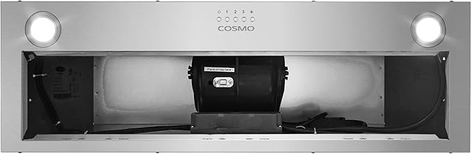 COSMO COS-36IRHP 36 in. Lumin Collection 380 CFM Ducted Insert Range Hood, Button Controls, LED Lights, Stainless Steel