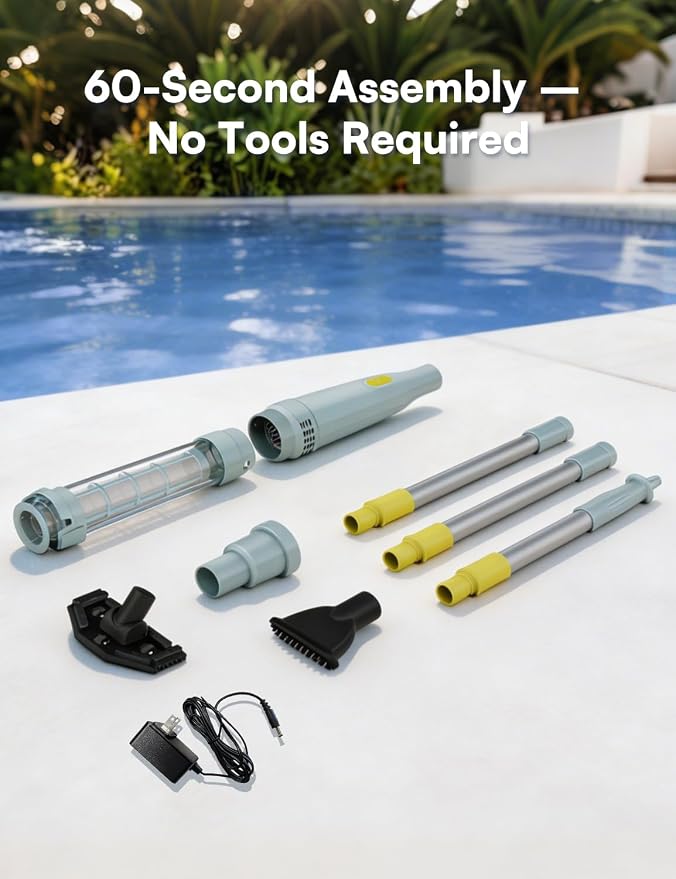 Handheld Spa Hot Tub Vacuum - Cordless Small Above Ground Pool Vacuum, 90-Min Runtime, 20 GPM Powerful Suction, Rechargeable, Ideal for Cleaning Debris and Sand Underwater, with 2 Brush Heads, Navy