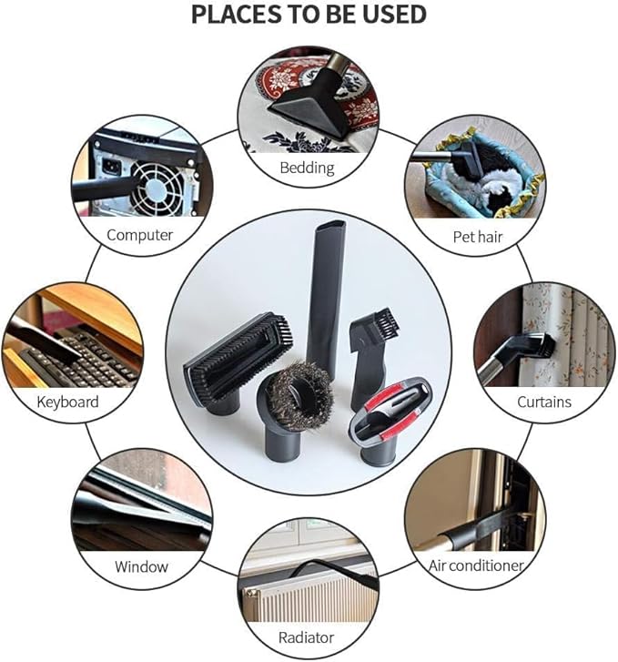 Universal Vacuum Attachments & Brushes Kit - Hardwood Floor Vacuum Brush Head Attachment & Universal Adapter Kit Compatible with Shop Vacs 1-7/8'' 1-3/8'' 1-1/4 Inch Vacuum Accessories Set