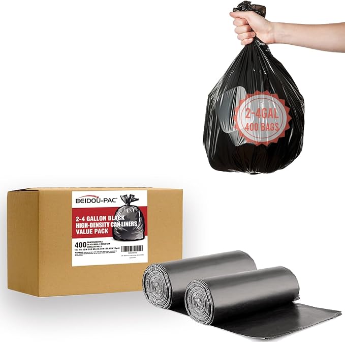 BEIDOU-PAC 2-4 Gallon Trash Bags, 400 Count Black Garbage bags, Small Trash Can Bin Liners for Bathroom, Office, Industrial, Commercial, Janitorial, Municipal, Recycling