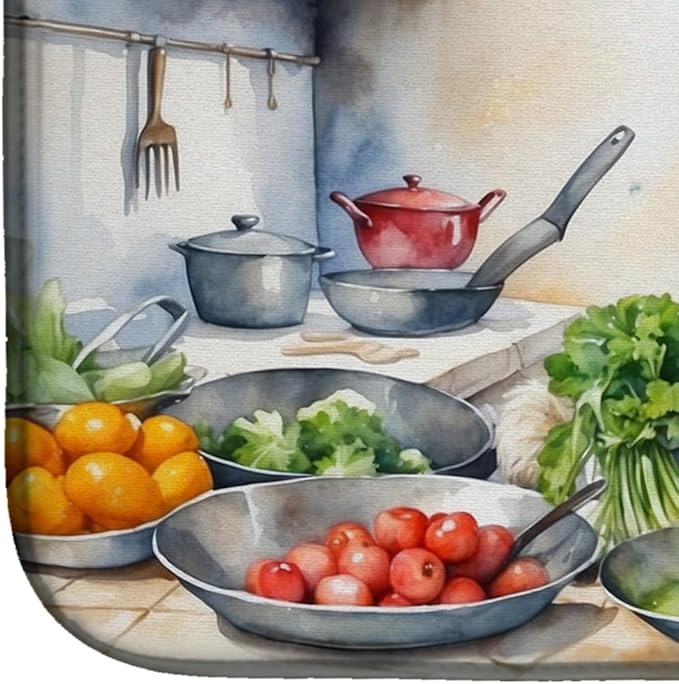 Caroline's Treasures DAC6198DDM Bearded Collie The Chef Dish Drying Mat Absorbent Dish Drying Mat Pad for Kitchen Counter Dish Drainer Mat for Countertop, 14 x 21", Multicolor