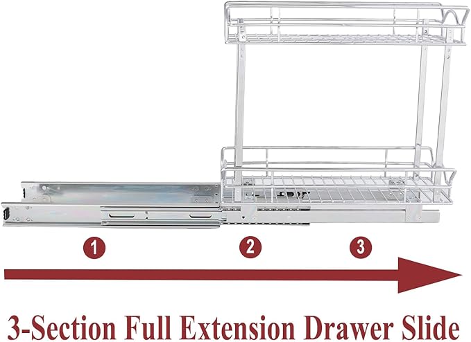 OCG Slide Out Cabinet Organizer for Narrow Cabinet (9" W X 21" D), 2 Tier Pull Out Shelves Slim Sliding Cabinet Organizer and Storage, Chrome