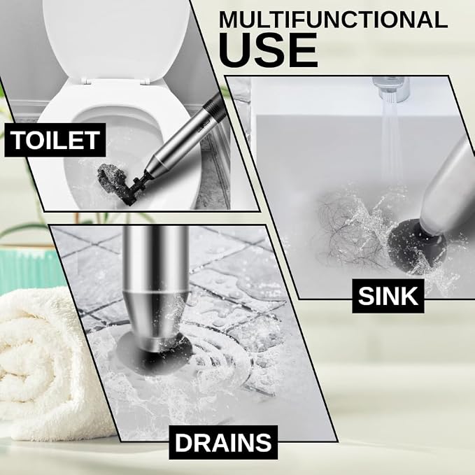 InstaPlunge Electric Toilet & Drain Plunger – Powerful One-Button Unclogger for Toilets, Sinks & Showers – Fast-Acting Drain Cleaner Tool (Black)
