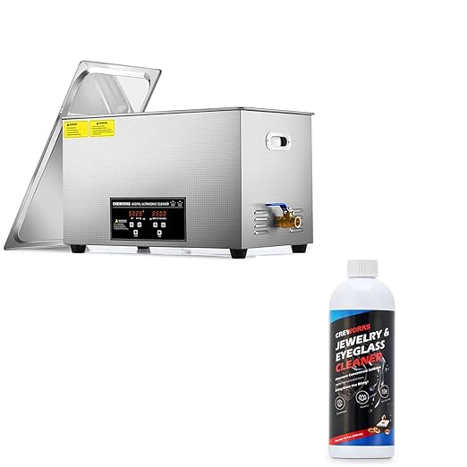 CREWORKS Professional 30L Ultrasonic Cleaner Machine & 17 fl oz Jewelry Cleaner Solution 1:40 Dilution
