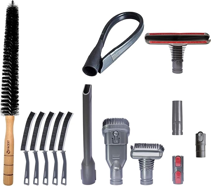 For Dyson Vacuum Attachments & Dryer Vent Cleaning – Flexible Crevice Tool Kit for Dyson V6 V7 V8 V10 V11 V15 & Ball Animal + 6PCS Hard Bristle Gap & Lint Brushes