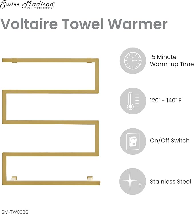 Swiss Madison Voltaire 5-Bar Electric Towel Warmer Heated Towel Racks for Bathroom in Brushed Gold