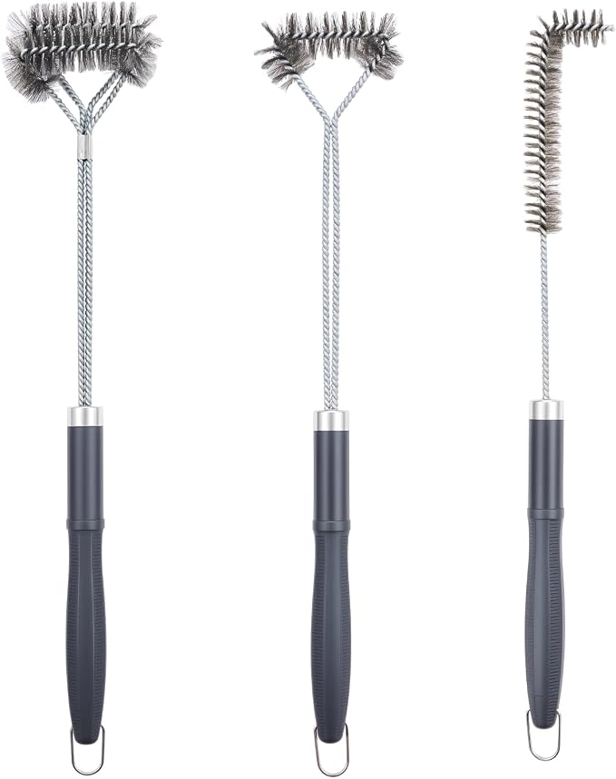 SUNRISE Fryer Brush with Long Handle (Stainless Steel with Plastic Handle, L, Single, and Double Brush)