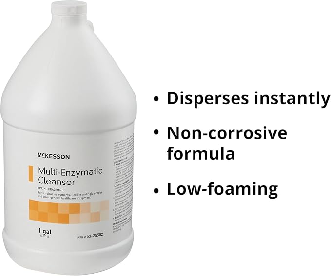 McKesson Multi-Enzymatic Cleanser for Surgical Instruments & General Healthcare Equipment, 1 Gallon [Pack of 4] Spring Fresh