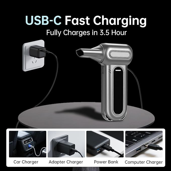 Yogin Electric Air Duster-150000RPM Super Power Cordless Air Duster, Rechargeable Brushless Motor Durable Blower, 3-Gear Adjustable Dust Blower for Computer, Keyboard, Outdoor, House and Car