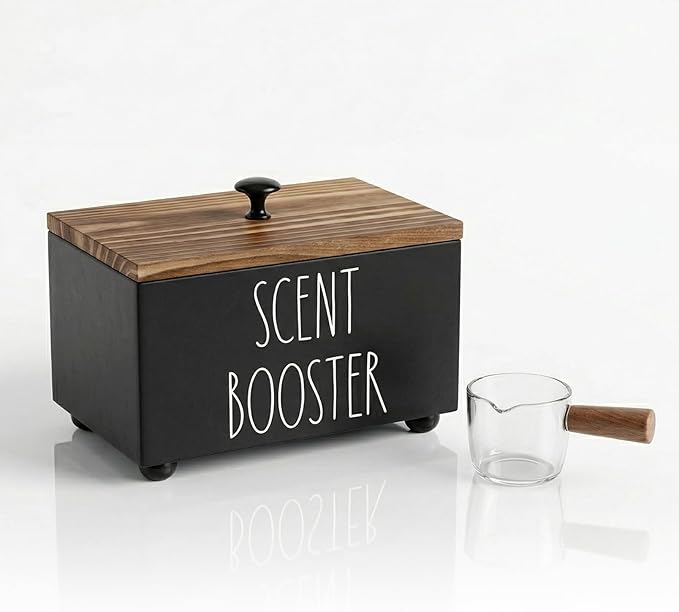CHONIC Laundry Scent Booster Container, Farmhouse Scent Beads Storage Organization, Rustic Wood Dispenser for Clothing Fragrance Beads, Laundry Room Powder Box, Laundry Detergent Organizer Bin(Black)