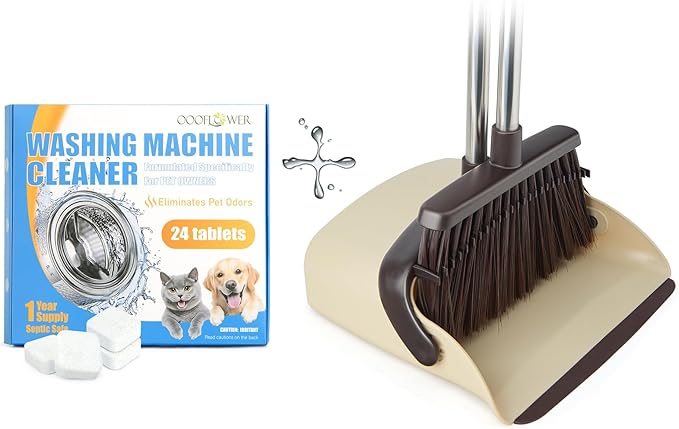 Washing Machine Cleaner Tablets 24 Pack+Broom and Dustpan Set(Beige)