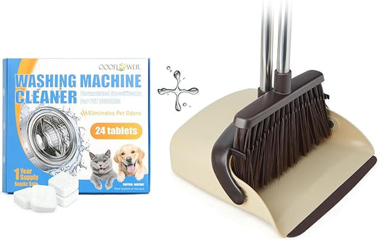 Washing Machine Cleaner Tablets 24 Pack+Broom and Dustpan Set(Beige)