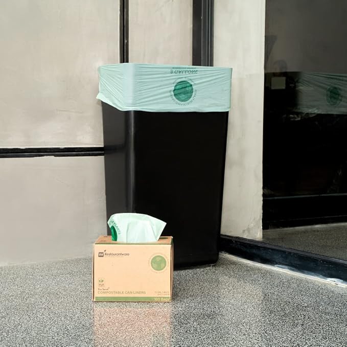 Restaurantware-RW Eco 13 Gallon Biodegradable Garbage Bags, 100 Compostable Trash Bags - Star Seal Bottom, Won't Tear Or Leak, Green Plastic Trash Can Liners, BPI-Certified, For Office And Homes