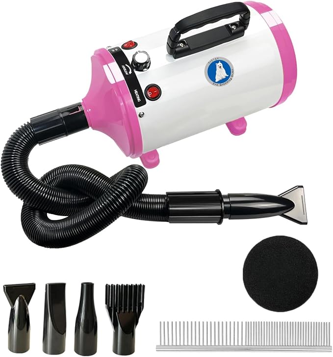 Dog Dryer,High Velocity Professional Dog Grooming Dryer,Adjustable Temperature and Speed with 4 Different Nozzles