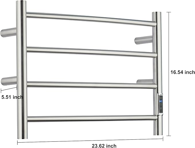 Heated Towel Racks for Bathroom, Wall Mounted Electric Towel Warmer Racks with Timer & Temperature Control, Stainless Steel Towel Heater for Bathroom, Brushed (Round-Brushed Silver, 4 Bars)