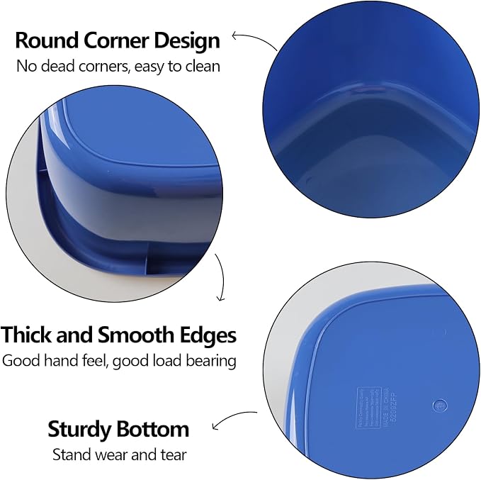 Ramddy 2 Pack 18 Quart Kitchen Sink Dish Basin, Plastic Square Dish Pan, Blue
