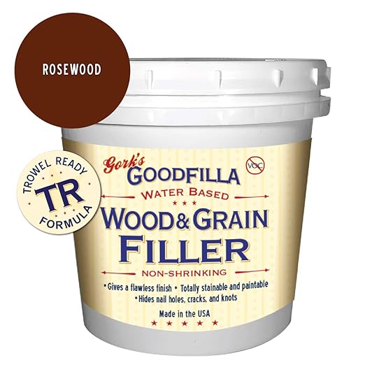 Water-Based Wood & Grain Filler (Trowel Ready) - Rosewood - 1 Quart By Goodfilla | Replace Every Filler & Putty | Repairs, Finishes & Patches | Paintable, Stainable, Sandable & Quick Drying