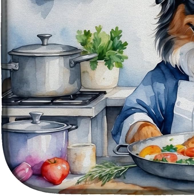Caroline's Treasures DAC6193DDM Australian Shepherd The Chef Dish Drying Mat Absorbent Dish Drying Mat Pad for Kitchen Counter Dish Drainer Mat for Countertop, 14 x 21", Multicolor