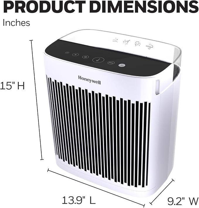 Honeywell HEPA Air Purifier for Home, 938 Ft² Rooms in 1 hour, Turbo Clean, Reduces Allergens, Dust, Pollen, Pet Dander, All Smoke Types, Odors, White, HPA5100W