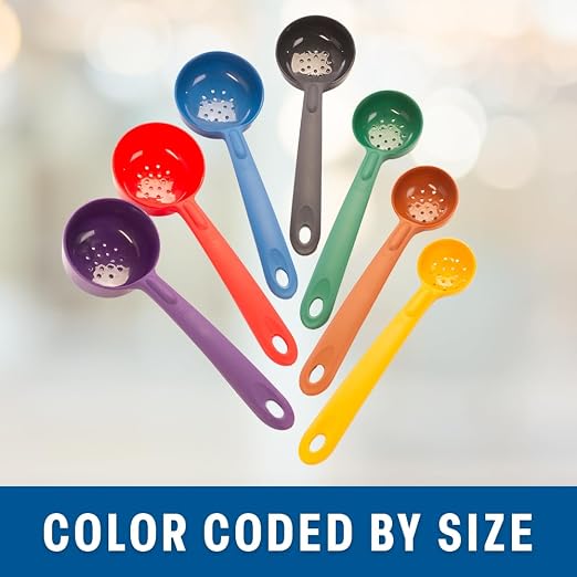 Cook's Rite-Size Rite-Size Perforated Round Circle Server Set of Portion Control Utensils, Copolymer Plastic Heat Resistant Professional Cooking Spoons, (Set of 7 Servers in Various Sizes and Colors)