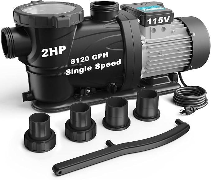 2HP In/Above Ground Pool Pump, 8120GPH Single Speed High Flow 115V Powerful Self Primming Swimming Pool Pumps with Filter