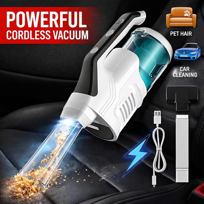 Handheld Vacuum Cordless Vacuum Cleaner for Pet Hair & Car, 8000Pa Powerful Suction, Portable Car Vacuum with LED Light, 25 Min Runtime & 600ML Dustbin