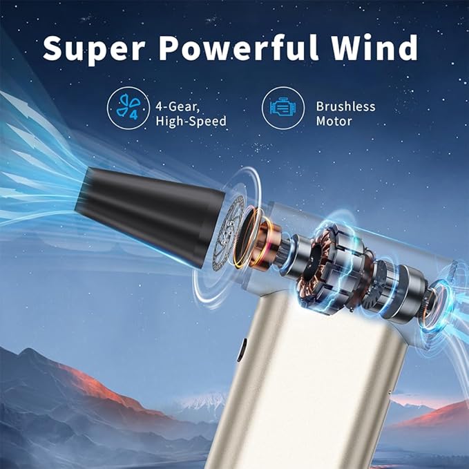 Compressed Air Duster, 300000RPM Aluminum Electric Air Duster, Rechargeable Cell Phone Charger, 4-Gear Handheld Blower Vacuum Cordless, Dust Blower for Keyboard/Computer/House/Outdoor and Car