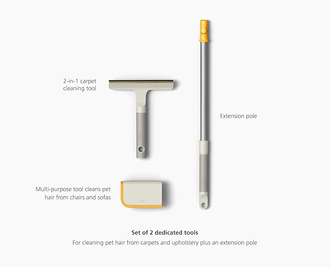 Joseph Joseph CleanTech 3pc Pet Hair Cleaning Tool Set, Manual Rake for Carpet, Upholstery & Furniture with Extension Pole