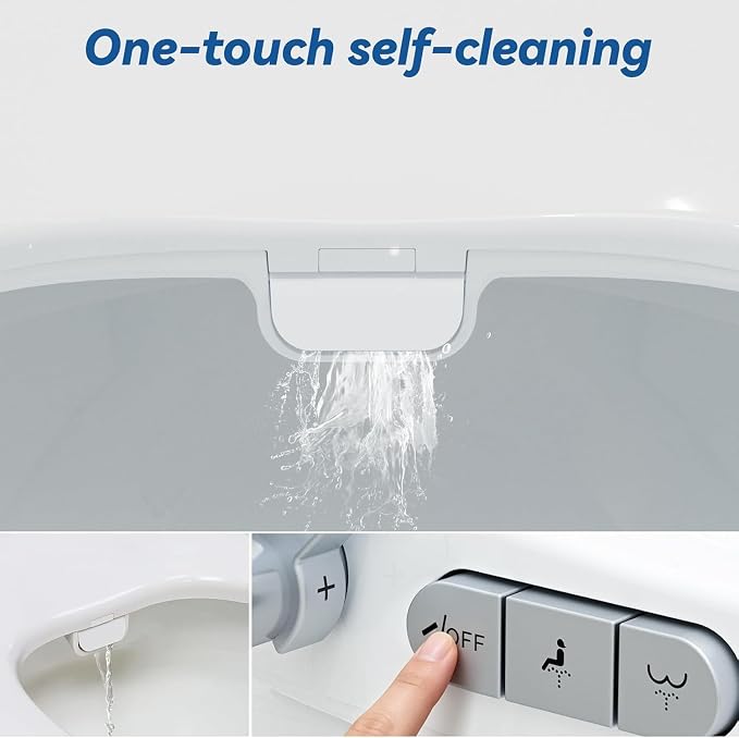 Clirass Bidet Toilet Seat, Soft Close Toilet Seat, Button control Feminine/Posterior Wash Switch, Knob Control Water Pressure,White Bidet Seat Attachment with Brass inlet (Elongated-D)