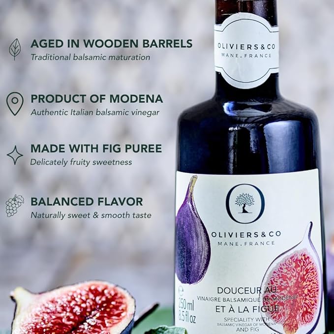 Oliviers & Co Fig Balsamic Vinegar of Modena IGP Certified Italian Gourmet Fig Glaze for Salad, Cheese, Marinade & Desserts Sweet & Tangy 8.5 Fl Oz