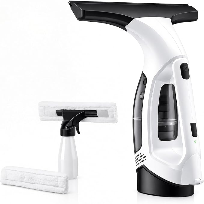 Window Vacuum Squeegee Cordless, Electric Window Cleaner Tool with 2000Pa Suction, 2200mAh Rechargeable Battery, 150mL Detachable Tank, 11-Inch Blade for Windows, Shower Doors, Mirrors, Tiles