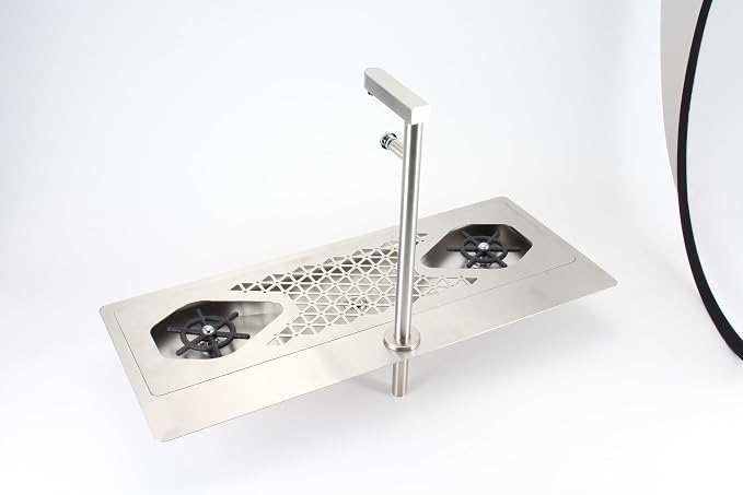 DIBTSA Pitcher Rinser, Stainless Steel Countertop Glass Rinser Cup Washer Sink with Side Spray, Drip Tray for Home Cafe Restaurant