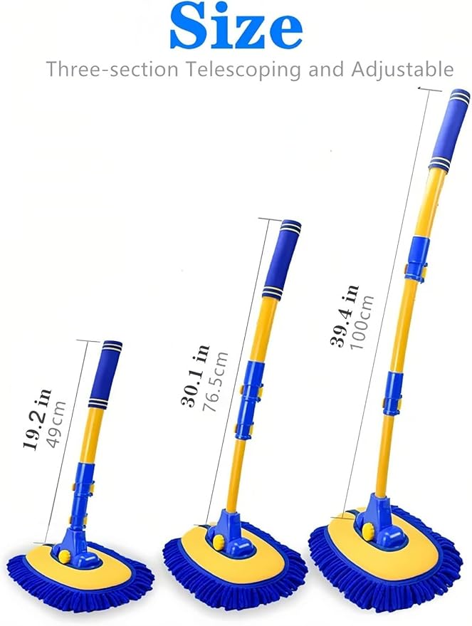 Mveqrrn Upgrade Car Wash Brush with Long Handle,Car Wash Brush Car Cleaning Brush Kit Car Wash Mop Car Wash Brush with Telescopic Pole Car Washing Brush with Scratch-Free Replacement Head(Blue