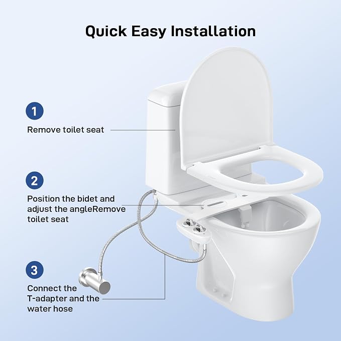 GarveeHome Bidet Attachment for Toilet, Dual Self-Cleaning Nozzles with Rear & Feminine Wash, Adjustable Water Pressure, Easy Installation, White Hygienic Bathroom Accessory
