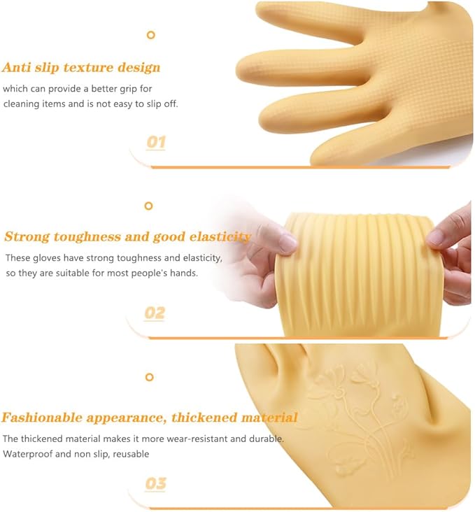 6 - Pair 17.8 - Inch Elbow - Length Reusable Rubber Waterproof Household Cleaning and Kitchen Dishwashing Gloves - Small Size