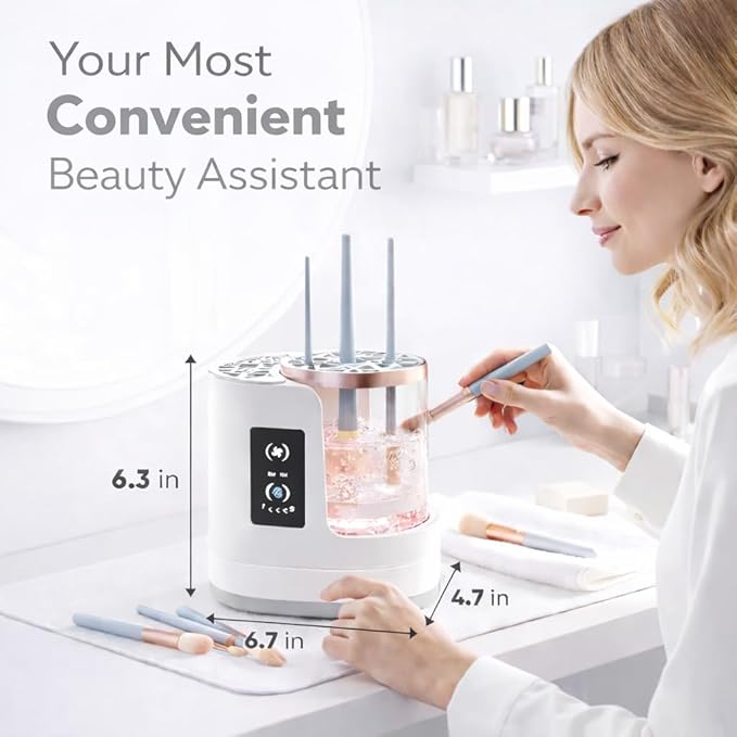 Automatic Makeup Brush Cleaner Machine with Automatic Cleaning and Drying Functions Portable Makeup Brush Cleaner for All Size of Makeup Brushes Gifts for Makeup Lovers